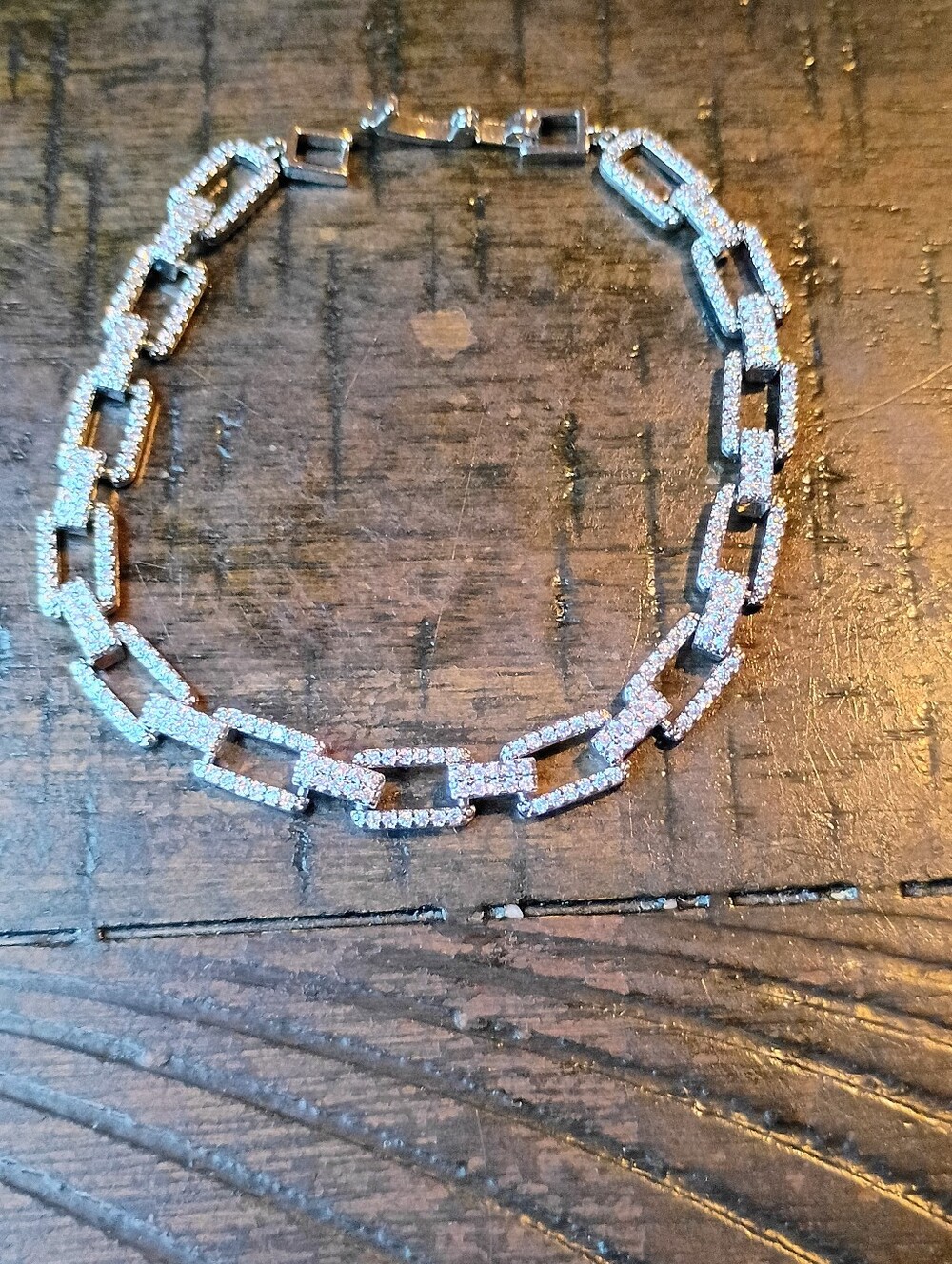 New White Gold Plated Pave Link Bracelet - Sparkling Silver Chain